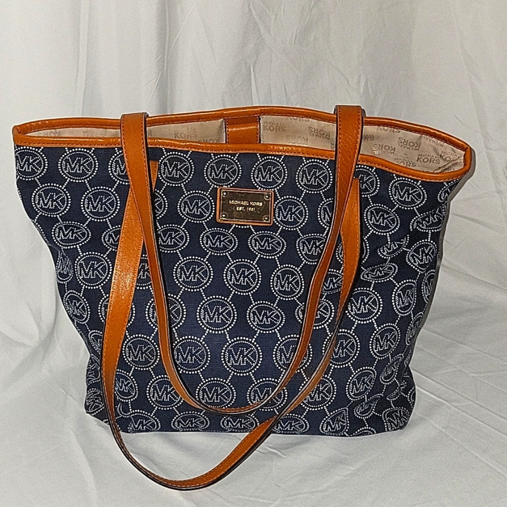 Michael Kors Canvas Bag, Blue/White/Brown